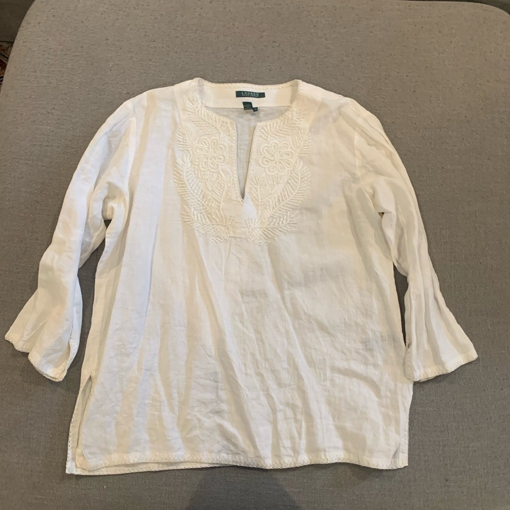 Lauren Ralph Lauren White Linen Tunic Top